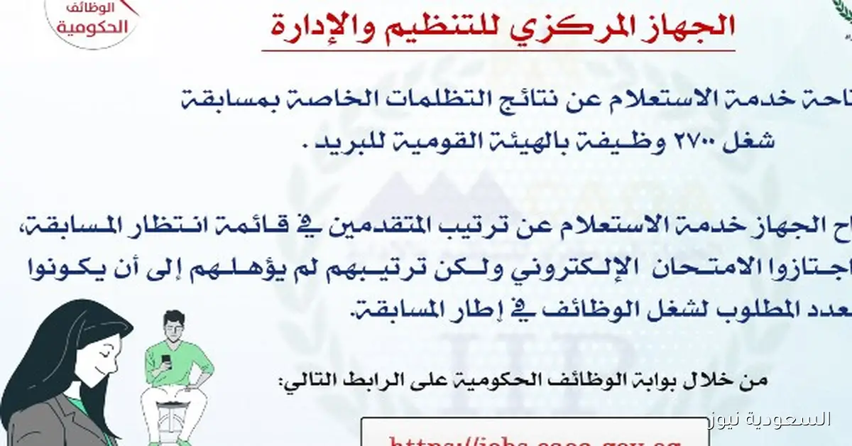 التنظيم والإدارة يفتح باب الاستعلام عن نتائج التظلمات في مسابقة البريد