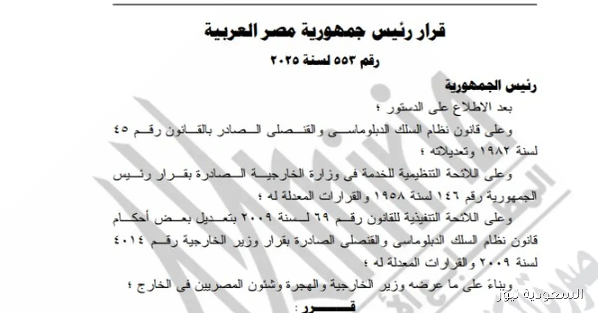 ترقية عدد من الدبلوماسيين بوزارة الخارجية بقرار جمهوري