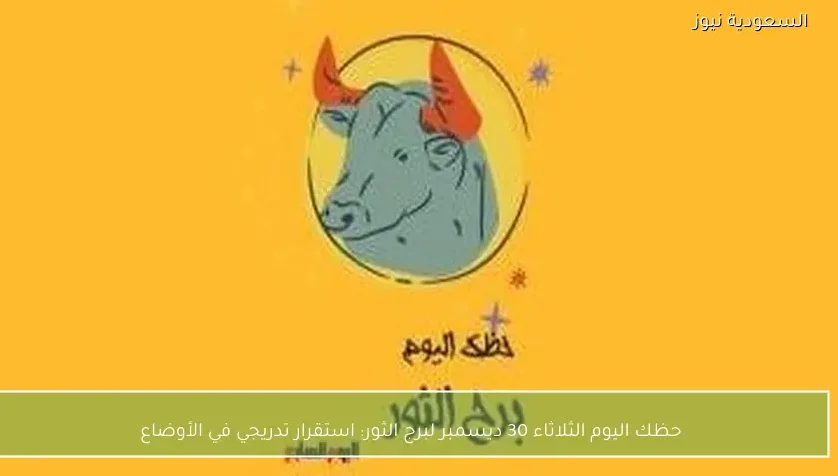 حظك اليوم الثلاثاء 30 ديسمبر لبرج الثور: استقرار تدريجي في الأوضاع